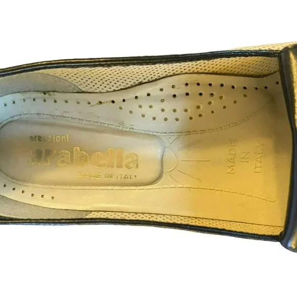 Vintage Breazioni Arabella US9 Heels Shoes Italy Navy White Leather Vero Cuoio - Picture 7 of 9